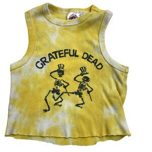 Vintage Grateful Dead Baby Tank Top Cropped XS Yellow Tie-Dye Skeletons Graphic